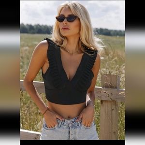 Plunging Ruffle Armhole Crop Top